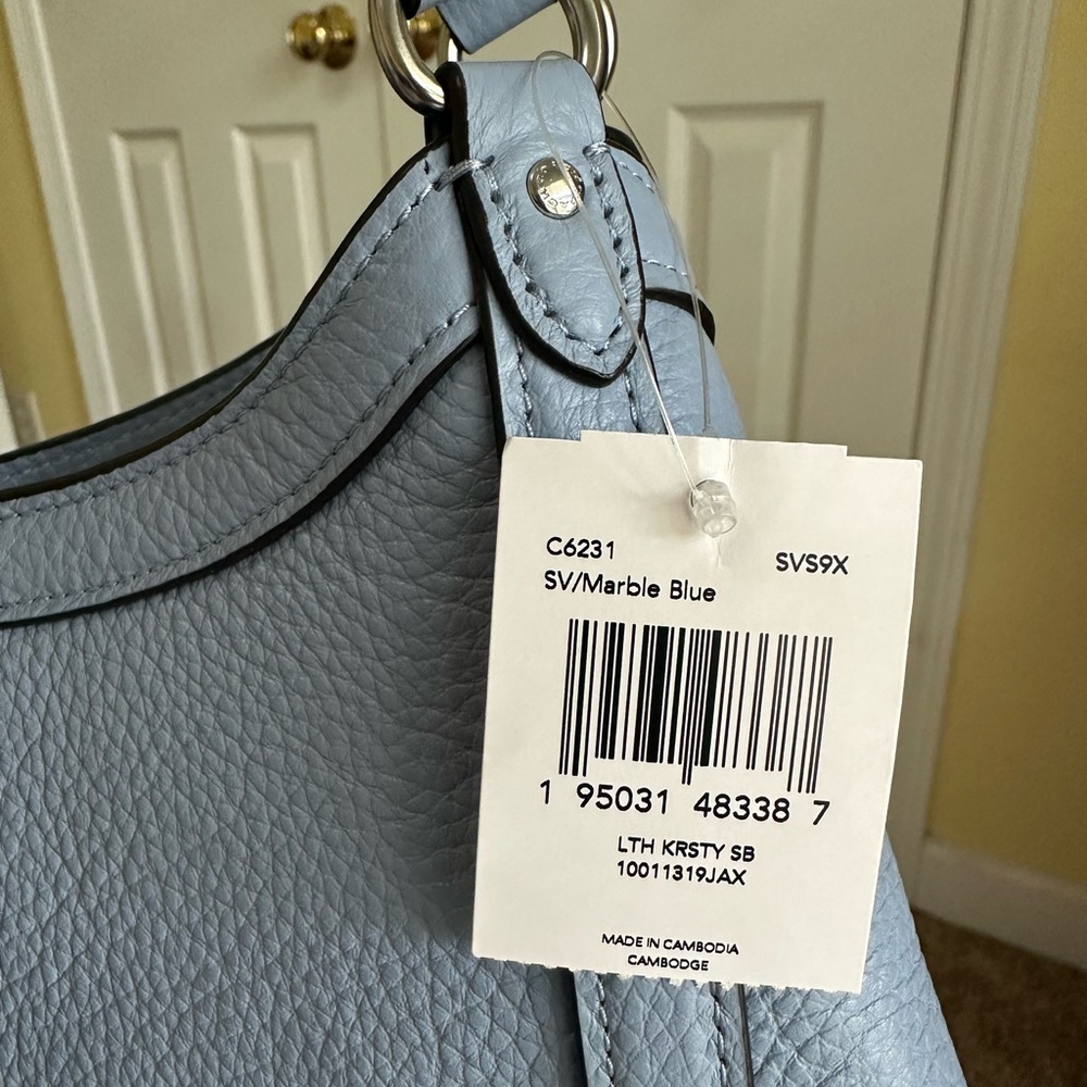 Sold- Coach Kristy Marble Blue Leather Large Shoulder Bag, New with Tag, #C6231 - Picture 3 of 12